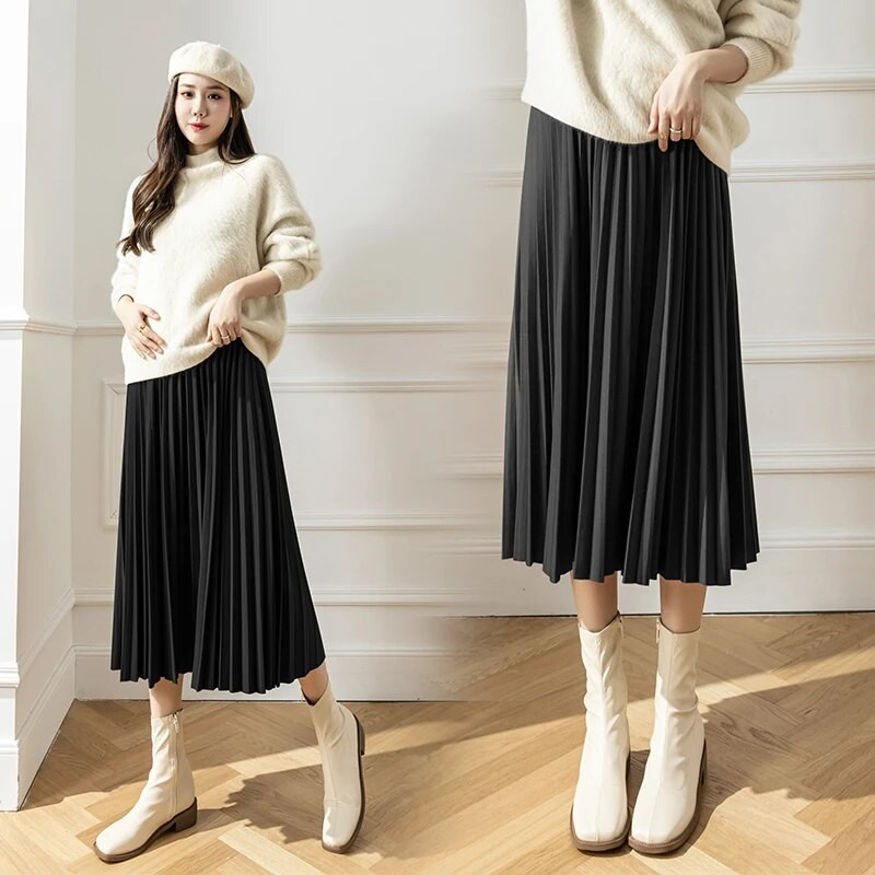 8458# Sügis-talv korea mood, plisseeritud rasedate seelikud, elastne vöökoht kõht lahtised riided rasedatele.