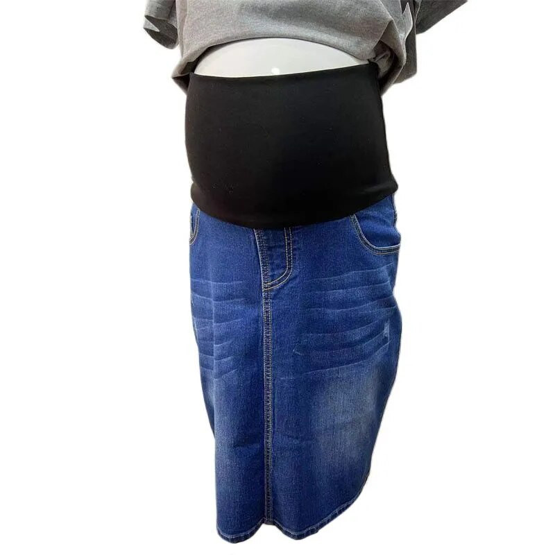 Emocijų Mamos Moterims Džinsinis sijonas nėščiosioms aukštu juosmeniu Gerai tempiamas sulankstomas juosmuo nėščiųjų džinsinis sijonas plius dydis nuo S iki 4XL