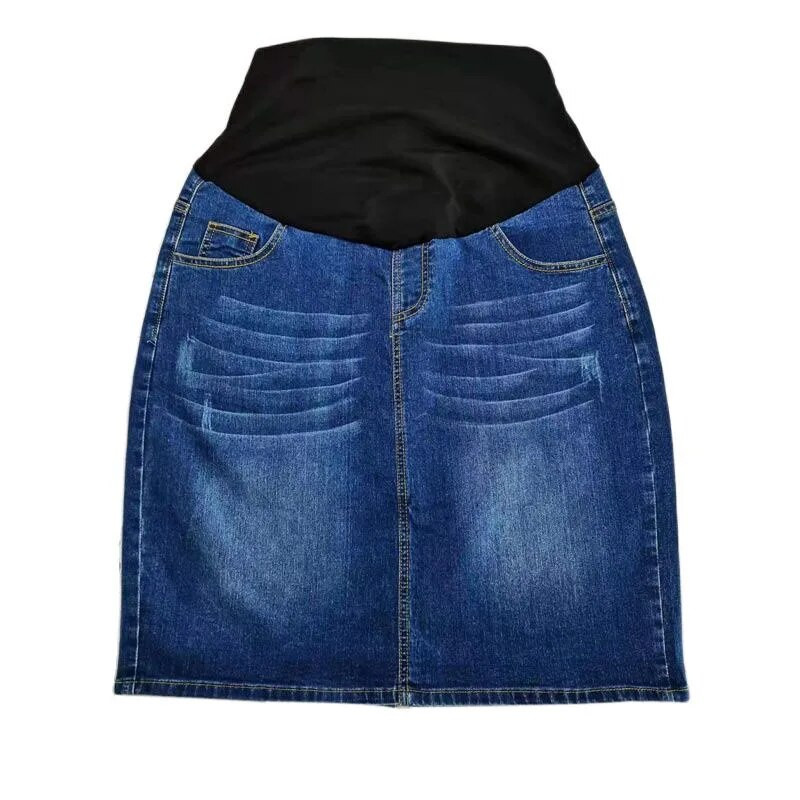 Emocijų Mamos Moterims Džinsinis sijonas nėščiosioms aukštu juosmeniu Gerai tempiamas sulankstomas juosmuo nėščiųjų džinsinis sijonas plius dydis nuo S iki 4XL