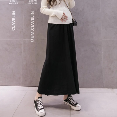 5568# Sügistalvine kootud rasedatele pikad seelikud elastne vöökoht kõht A Line Swing riided rasedatele avaraks raseduseks