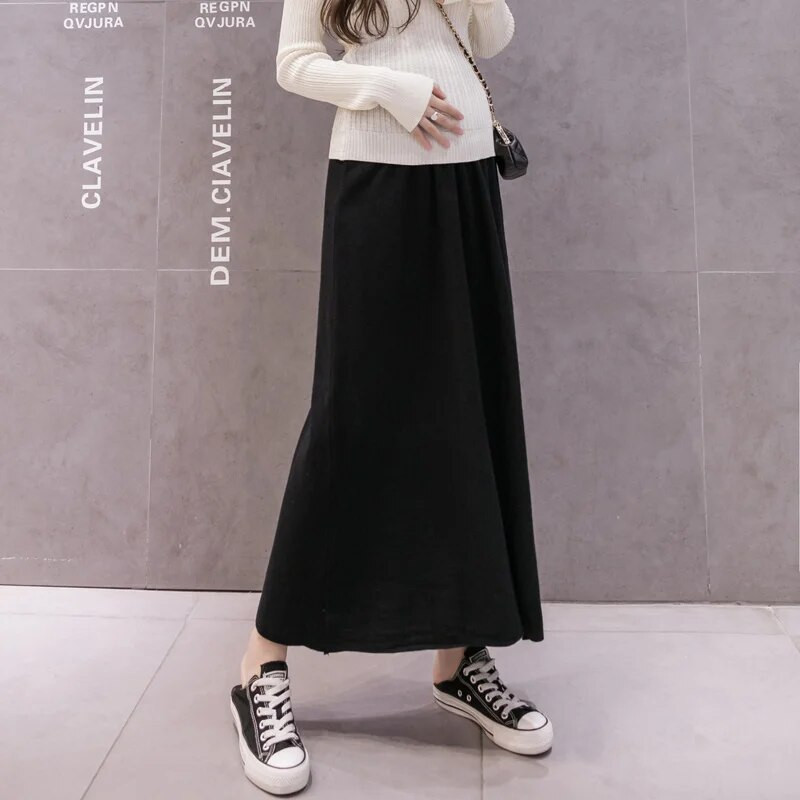 5568# Sügistalvine kootud rasedatele pikad seelikud elastne vöökoht kõht A Line Swing riided rasedatele avaraks raseduseks