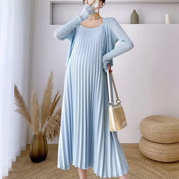 Φορέματα εγκυμοσύνης Καλοκαιρινό σιφόν σφεντόνα Αμάνικο φόρεμα με πλισέ Plus μέγεθος Φόρεμα εγκυμοσύνης + παλτό Ρούχα για έγκυες γυναίκες