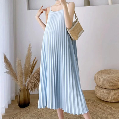 Suknelės nėščiosioms Vasarinės šifono slingo suknelė be rankovių klostuota plius dydžio suknelė nėščiosioms + paltukai nėščioms moterims