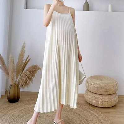 Suknelės nėščiosioms Vasarinės šifono slingo suknelė be rankovių klostuota plius dydžio suknelė nėščiosioms + paltukai nėščioms moterims