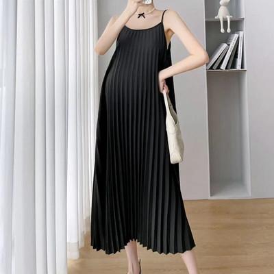 Suknelės nėščiosioms Vasarinės šifono slingo suknelė be rankovių klostuota plius dydžio suknelė nėščiosioms + paltukai nėščioms moterims