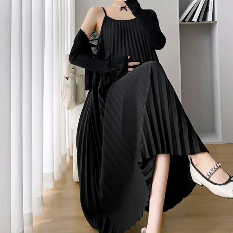 Suknelės nėščiosioms Vasarinės šifono slingo suknelė be rankovių klostuota plius dydžio suknelė nėščiosioms + paltukai nėščioms moterims