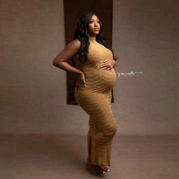 Strechy Body-con φορέματα φωτογραφίας εγκυμοσύνης Halter αμάνικα σέξι φορέματα εγκυμοσύνης Φωτογράφιση για έγκυες γυναίκες Μακρύ φόρεμα