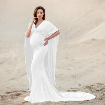 Νέο φόρεμα εγκυμοσύνης με ένα ώμο, καλοκαιρινό φόρεμα εγκύων, φωτογράφιση ουράς μάξι μακρύ φόρεμα εγκυμοσύνης Φωτογραφία μανδύας ουρά