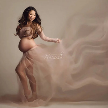 Секси рокля за фотосесия за бременни Дамски дантелени горнища Пола от тюл Комплекти за бременни снимки за бременни жени Baby Shower Макси рокля