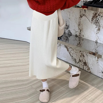 Sügisel ja talvel uued rasedate naiste seelikud ühevärvilised vabaaja kootud üheastmeline seelik reguleeritava vöökohaga rasedate seelik