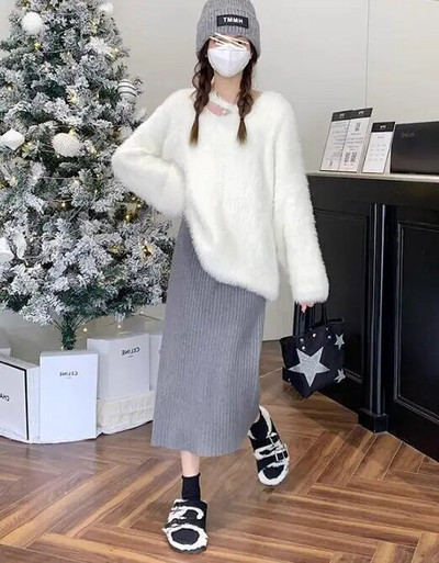 Sügisel ja talvel uued rasedate naiste seelikud ühevärvilised vabaaja kootud üheastmeline seelik reguleeritava vöökohaga rasedate seelik