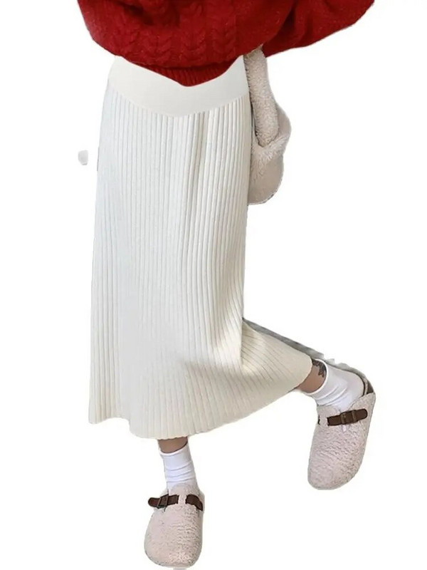 Sügisel ja talvel uued rasedate naiste seelikud ühevärvilised vabaaja kootud üheastmeline seelik reguleeritava vöökohaga rasedate seelik