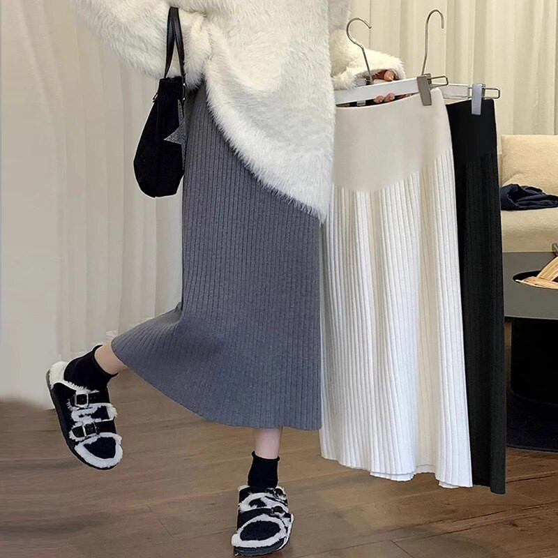 Sügisel ja talvel uued rasedate naiste seelikud ühevärvilised vabaaja kootud üheastmeline seelik reguleeritava vöökohaga rasedate seelik