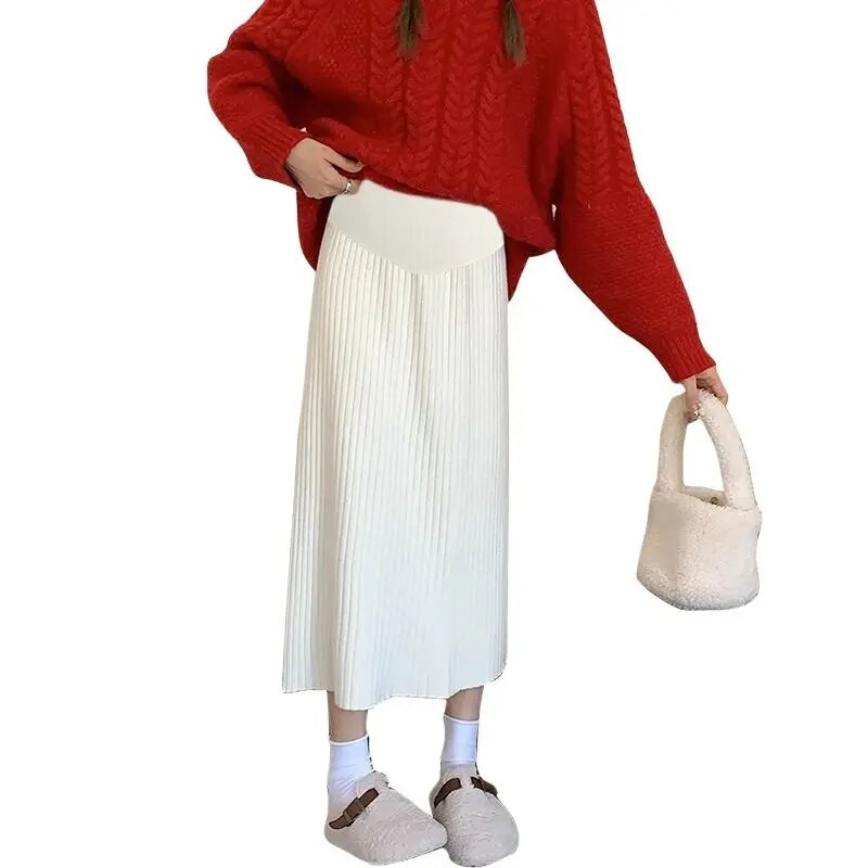 Sügisel ja talvel uued rasedate naiste seelikud ühevärvilised vabaaja kootud üheastmeline seelik reguleeritava vöökohaga rasedate seelik