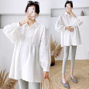 Φθινόπωρο μονόχρωμο μακρυμάνικο έγκυες φαρδιές μπλούζες 2023 Πουκάμισα κορεατικής μόδας Βαμβακερά ρούχα εγκυμοσύνης Χονδρική