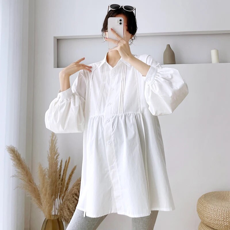 2023. aasta sügisene ühevärvilised pikkade varrukatega rasedad, lahtised pluusid Korea stiilis moesärgid, rasedate puuvillased rõivad, hulgimüük