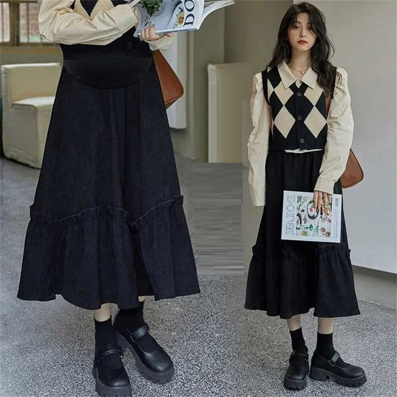 Φθινοπωρινή χειμωνιάτικη μόδα Ζεστές φούστες ατερότητας Κομψές A Line Με μεγάλο πάτο Κοιλιακά ρούχα για έγκυες έγκυες Φαρδιά άνετα