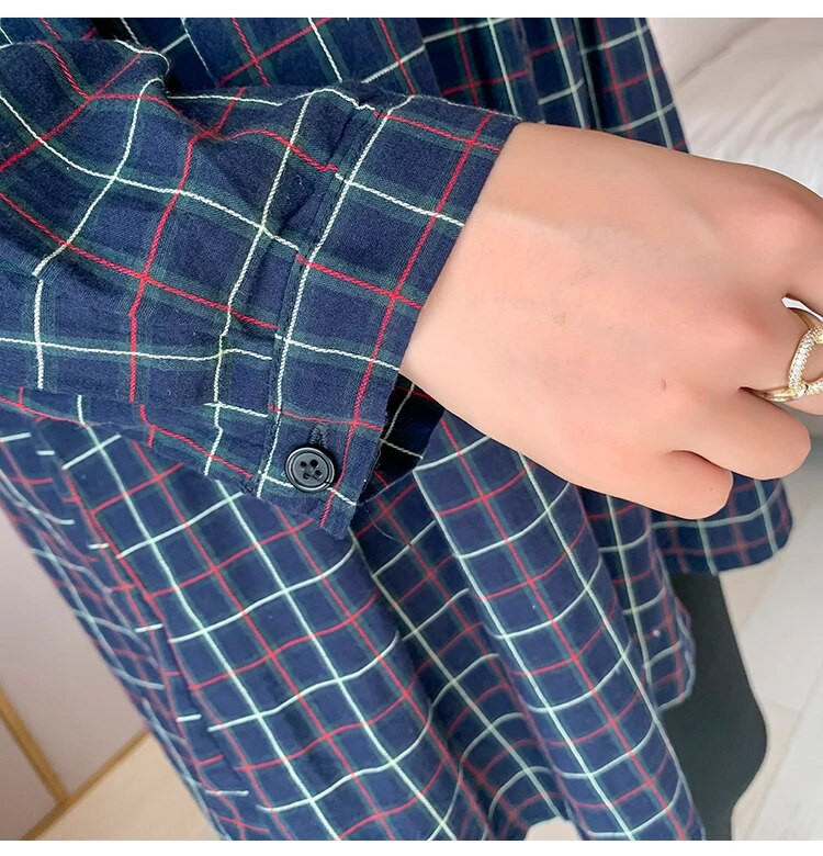 2023 καρό πουκάμισα εγκυμοσύνης άνοιξη και φθινόπωρο μόδας με μακριά μανίκια με γυριστό γιακά έγκυος μητέρα φθινοπωρινά φορέματα φαρδιά μπλούζες