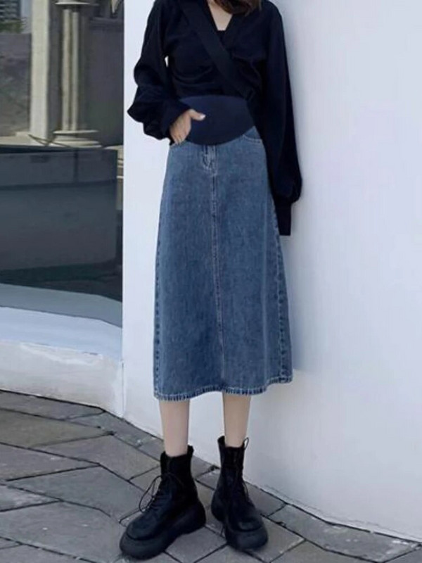 Madingi Džinsiniai sijonai nėščiosioms su aukštu juosmeniu, nugara, suskaldyta nėščiai moteriai A linijos sijonai Vintažiniai pieštukų sijonai iki kulkšnių