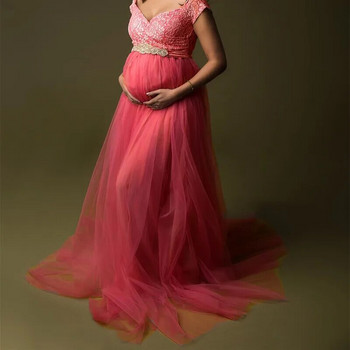 Κοντό μανίκι δαντέλα συνονθύλευμα διχτυωτό φόρεμα ραφής εγκυμοσύνης Φόρεμα φωτογραφία Φόρεμα ντους μωρού για γυναίκες Έγκυος γυναίκα