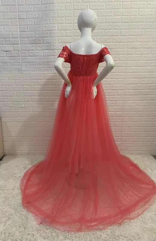 Suknelė su trumpomis rankovėmis nėrinių tinklinė uodegos suknelė nėščioms moterims Fotografijos suknelė Kūdikių dušo suknelė moterims, nėščioms moterims