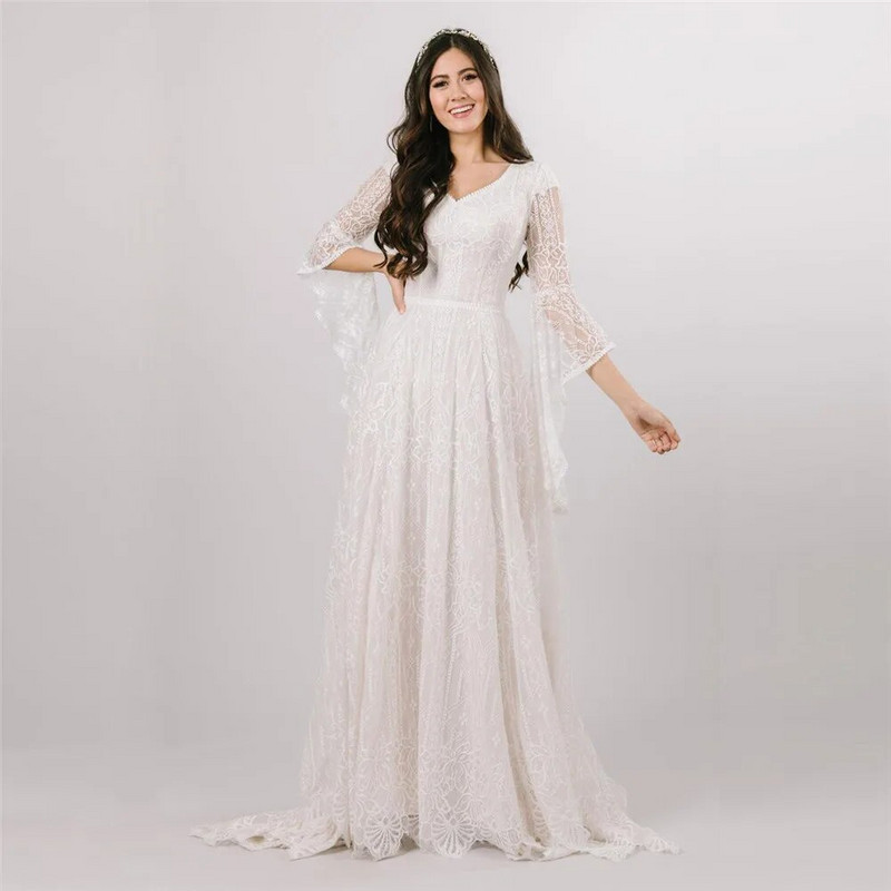 Νέο χαριτωμένο φόρεμα εγκυμοσύνης για φωτογραφία Lace Baby Shower Party Maxi gown Flare μανίκι έγκυες γυναίκες Εγκυμοσύνη Photo Shoot Prop