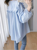 2024 m. pavasario marškiniai nėščiosioms Vienspalviai madingi raukiniai, plius dydžio, nėščios moters medvilninės palaidinės, laisvos viršutinės dalies