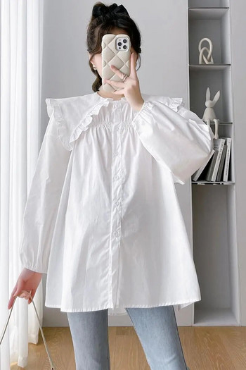 Ανοιξιάτικα πουκάμισα μητρότητας 2024 Μονόχρωμα βολάν μόδας συνονθύλευμα Plus μέγεθος Έγκυος Βαμβακερές μπλούζες Εγκυμοσύνη Φαρδιά μπλουζάκια