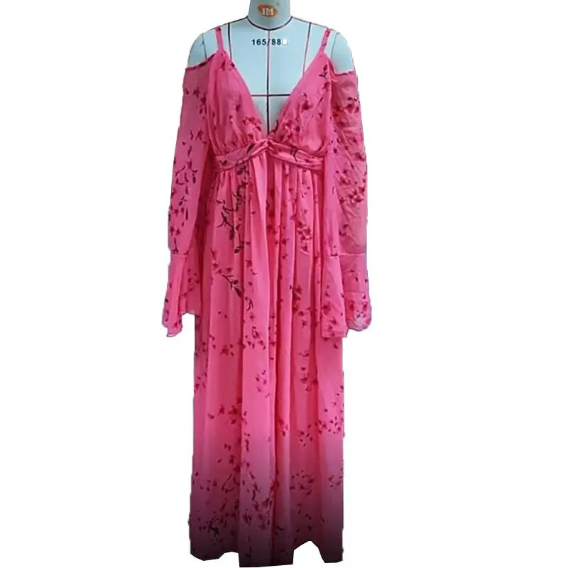 Spageti siksniņa kroku Grūtnieču kleita grūtniecēm ar garām piedurknēm ziedu kleitas maksi kleita Seksīga V kakla izgriezuma ballīšu kleita grūtniecēm