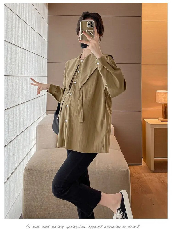 Rasedate naiste puuvillased särgid pikkade varrukatega lahtikäiva kaelarihmaga suures suuruses rasedatele mõeldud pluusid, nööpnööbid, kärbsed rasedusriided, topid