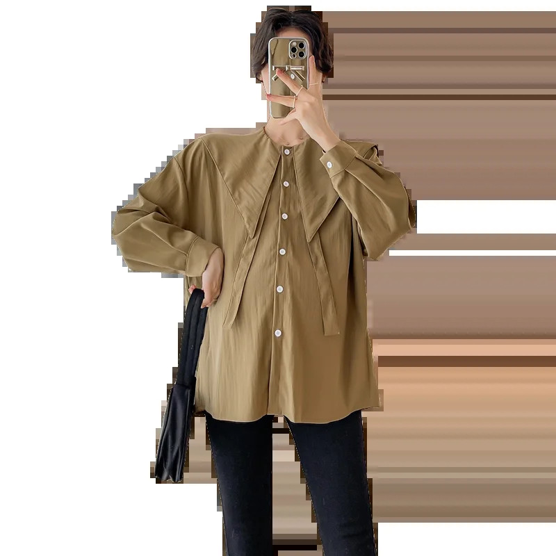 Rasedate naiste puuvillased särgid pikkade varrukatega lahtikäiva kaelarihmaga suures suuruses rasedatele mõeldud pluusid, nööpnööbid, kärbsed rasedusriided, topid