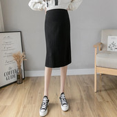 Korėjietiško stiliaus nėščių moterų drabužiai Megzti sijonai po pilvu nėštumui Vieno žingsnio sijonas nugara Skeltos motinystės klostuoti sijonai