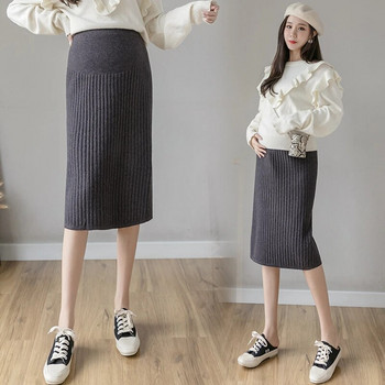 Бременни дамски дрехи в корейски стил Плетена пола под корема Бременна пола на една стъпка Плисирани поли за бременни на гърба