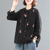 Άνοιξη και Φθινόπωρο Νέο Κορεάτικο μακρυμάνικο μπλουζάκι για έγκυες γυναίκες, κεντημένο ρετρό βαμβακερό και λινό πουκάμισο Top Materity Top LF068