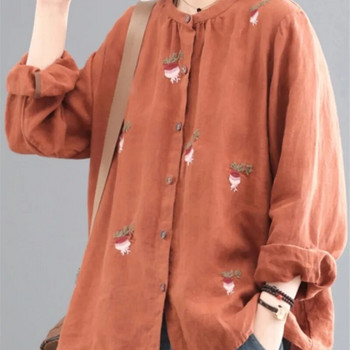 Пролетно и есенно ново корейско горнище за бременни с дълъг ръкав, бродирана ретро риза от памук и лен, горнище за бременни LF068