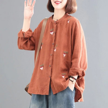 Пролетно и есенно ново корейско горнище за бременни с дълъг ръкав, бродирана ретро риза от памук и лен, горнище за бременни LF068