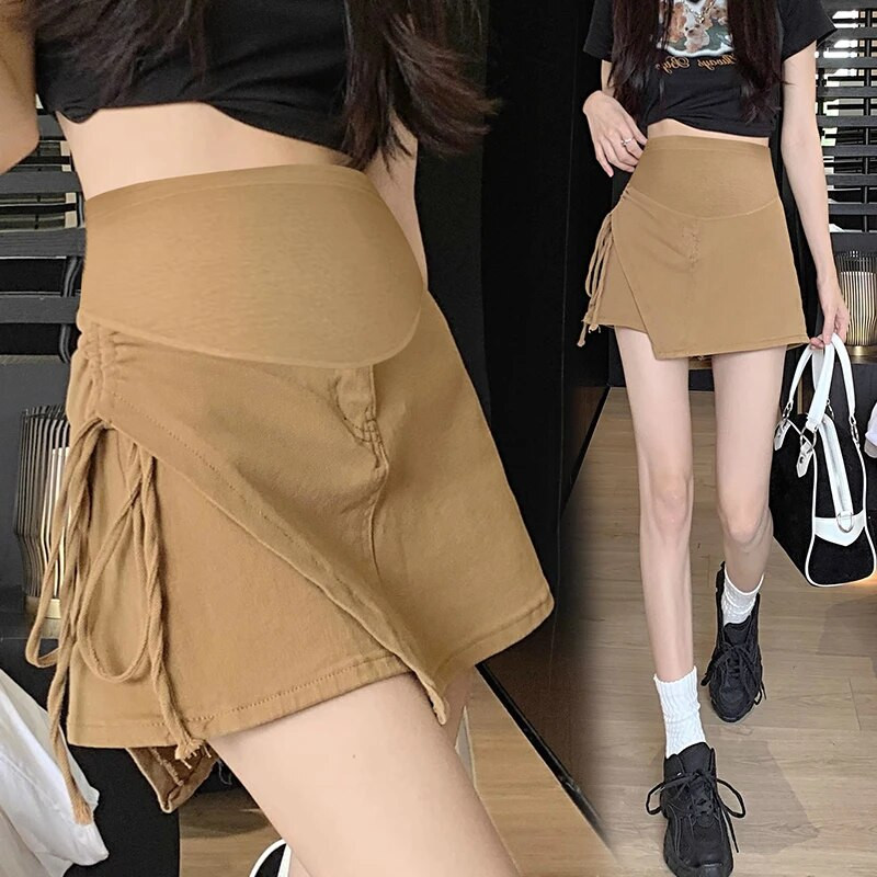 Ebaregulaarsed rasedate kõhuseelikud suvised kõrge vöökohaga küljes pingutusnöörid plisseeritud rasedatele naistele seelikud rasedatele teksaseelikud