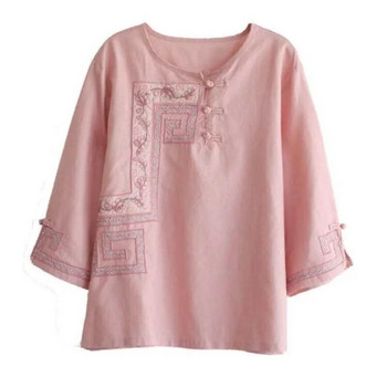 2023 Νέα φαρδιά μπλούζα για έγκυες γυναίκες Γυναικείο βαμβακερό λινό πουκάμισο Γυναικείο ρετρό τοπ με στρογγυλή λαιμόκοψη κεντημένο μπλουζάκι εγκυμοσύνης LF066