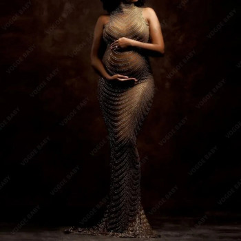 Φόρεμα μητρότητας Φόρεμα ντους μωρού Σέξι γυαλιστερό κορμάκι από στρας Goddess Φωτογράφιση για έγκυες γυναίκες Φορέματα εγκυμοσύνης