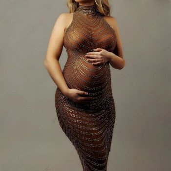 Φόρεμα μητρότητας Φόρεμα ντους μωρού Σέξι γυαλιστερό κορμάκι από στρας Goddess Φωτογράφιση για έγκυες γυναίκες Φορέματα εγκυμοσύνης
