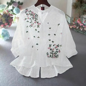 Δημιουργικό λευκό πουκάμισο για έγκυες γυναίκες με βαμβακερό κέντημα Γυναικείο πουκάμισο καλοκαίρι 2023 Νέο έθνικ ύφος φαρδύ μπλουζάκι εγκυμοσύνης Top LF064