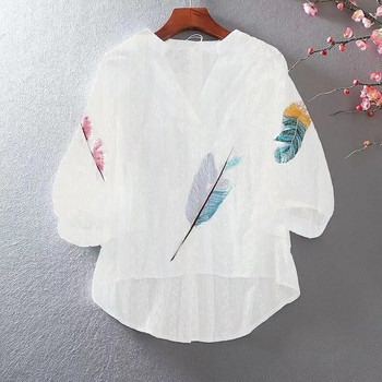 Творческа памучна бродирана бяла риза за бременни Дамска лятна 2023 г. Нова свободна риза в етнически стил Горнище за бременни LF064
