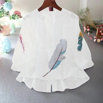 Δημιουργικό λευκό πουκάμισο για έγκυες γυναίκες με βαμβακερό κέντημα Γυναικείο πουκάμισο καλοκαίρι 2023 Νέο έθνικ ύφος φαρδύ μπλουζάκι εγκυμοσύνης Top LF064