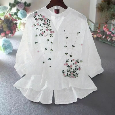 Δημιουργικό λευκό πουκάμισο για έγκυες γυναίκες με βαμβακερό κέντημα Γυναικείο πουκάμισο καλοκαίρι 2023 Νέο έθνικ ύφος φαρδύ μπλουζάκι εγκυμοσύνης Top LF064