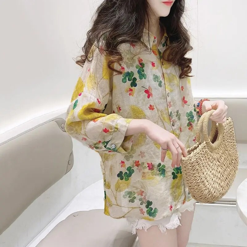 2023 m. pavasaris/vasara Nauji nėščiųjų medvilniniai lininiai marškiniai Moteriški laisvai marginti retro etninio stiliaus marškinėliai Top nėščiosioms LF067