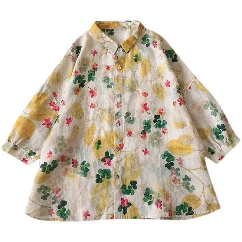 2023 m. pavasaris/vasara Nauji nėščiųjų medvilniniai lininiai marškiniai Moteriški laisvai marginti retro etninio stiliaus marškinėliai Top nėščiosioms LF067