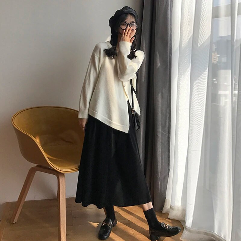 Nėščios moters sijonas su pilvu, ilgas laisvas aukštu juosmeniu nėščiųjų A linijos velvetinis sijonas su kišenėmis Ilgi laisvi nėštumo drabužiai