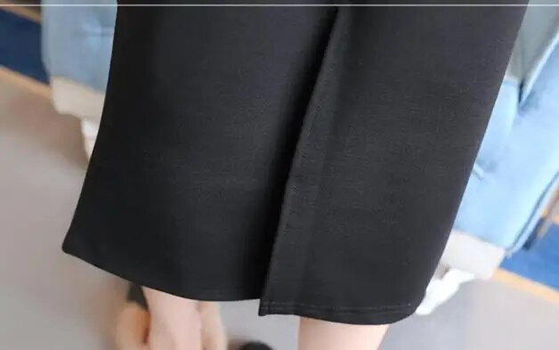 2023 m. rudens nėščiųjų sijonai juoda nugara, madingi nėščios moters medvilniniai sijonai iki blauzdos vidurio reguliuojami nėštumo tiesūs sijonai