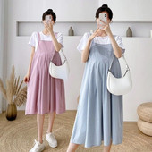 Rasedate riided Kleidid Suvine Mood Roosa Rasedus Riided Hommikumantlid Lühikeste varrukatega võlts Kaheosaline raseda kleit