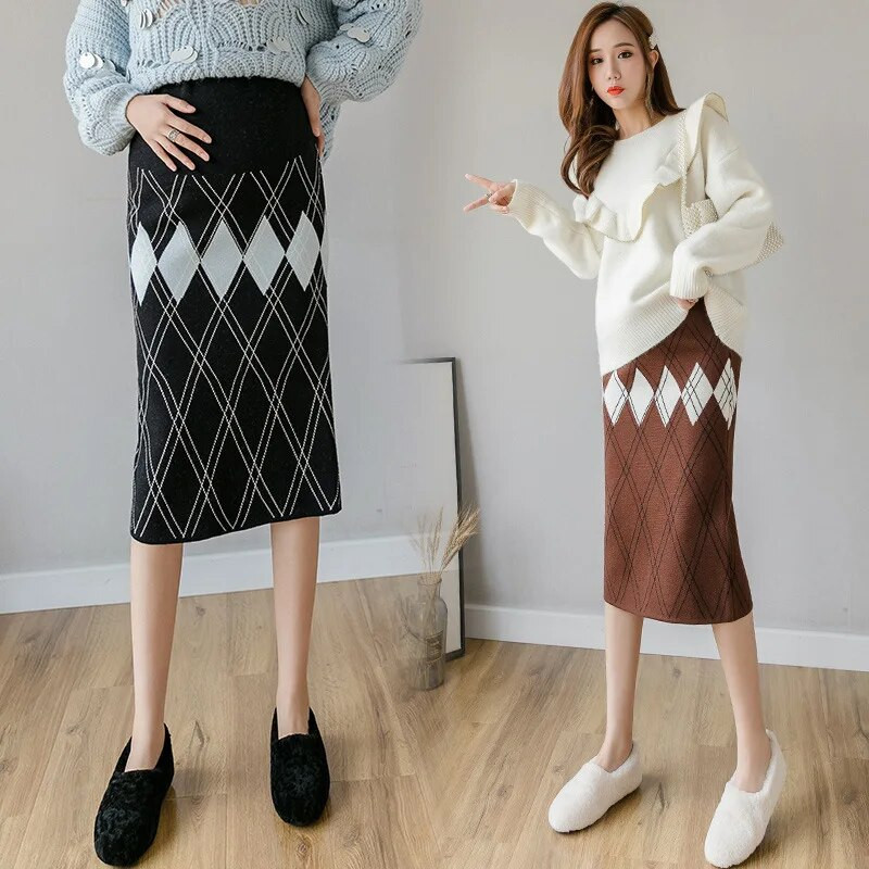 Drabužiai nėščiosioms Premama elastiniai megzti klubus apvyniojantys sijonai pavasario rudeniui nėščioms moterims aukštu juosmeniu pilvo ilgintuvai Bodycon sijonai